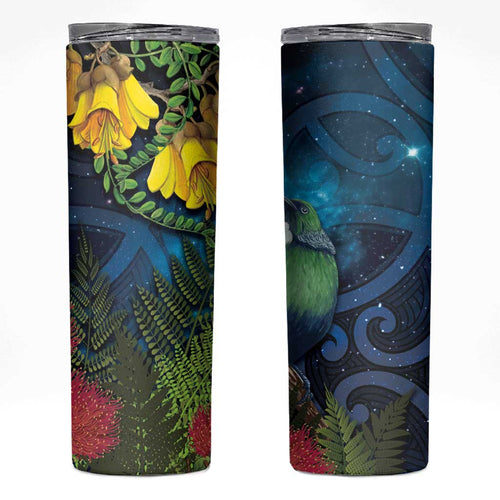 Tui Bird New Zealand Starry Sky Skinny Tumbler Maori Koru