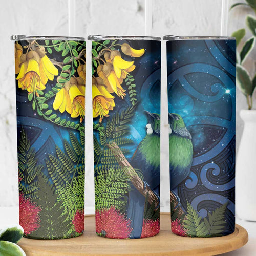 Tui Bird New Zealand Starry Sky Skinny Tumbler Maori Koru