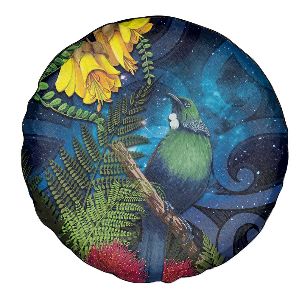Tui Bird New Zealand Starry Sky Spare Tire Cover Maori Koru