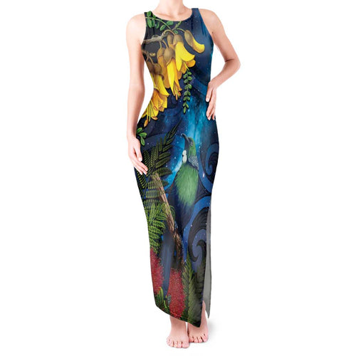 Tui Bird New Zealand Starry Sky Tank Maxi Dress Maori Koru