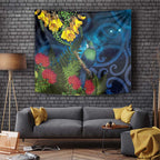 Tui Bird New Zealand Starry Sky Tapestry Maori Koru