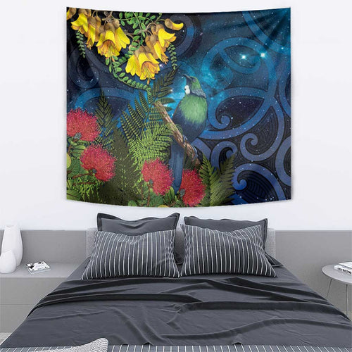 Tui Bird New Zealand Starry Sky Tapestry Maori Koru
