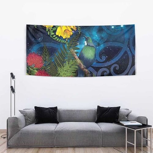 Tui Bird New Zealand Starry Sky Tapestry Maori Koru