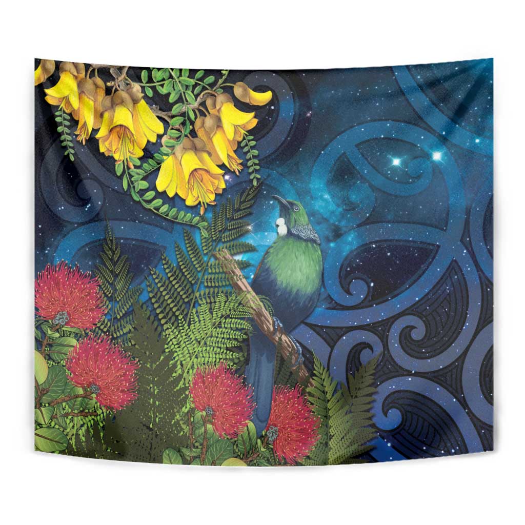 Tui Bird New Zealand Starry Sky Tapestry Maori Koru