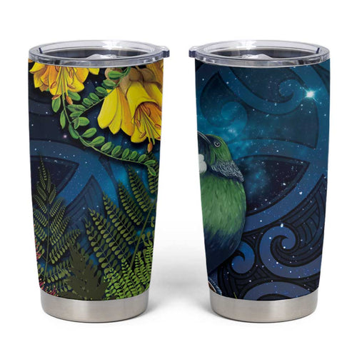Tui Bird New Zealand Starry Sky Tumbler Cup Maori Koru