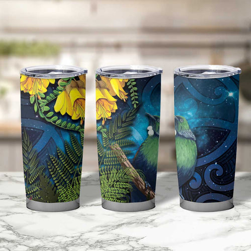 Tui Bird New Zealand Starry Sky Tumbler Cup Maori Koru