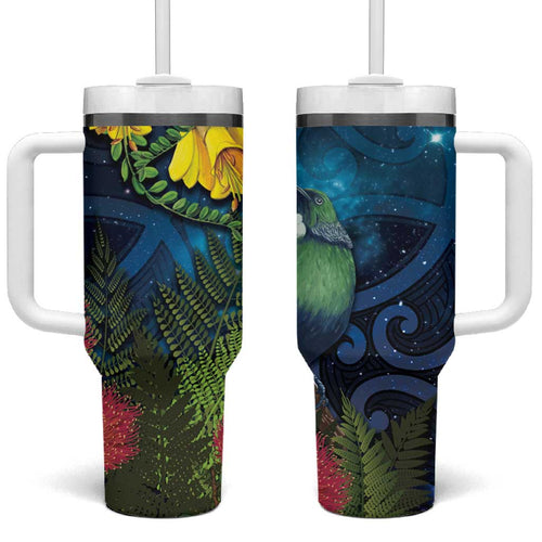Tui Bird New Zealand Starry Sky Tumbler With Handle Maori Koru