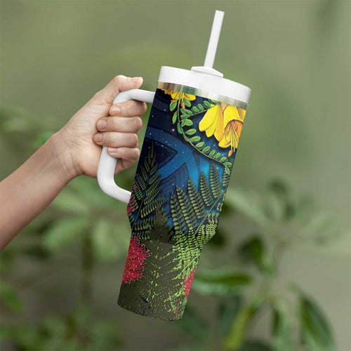 Tui Bird New Zealand Starry Sky Tumbler With Handle Maori Koru