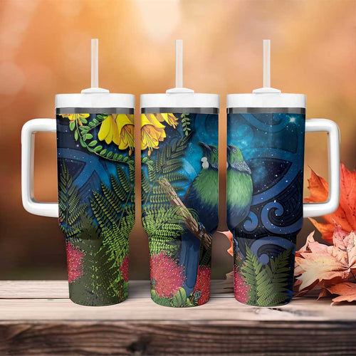 Tui Bird New Zealand Starry Sky Tumbler With Handle Maori Koru