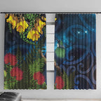 Tui Bird New Zealand Starry Sky Window Curtain Maori Koru