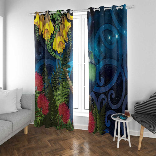 Tui Bird New Zealand Starry Sky Window Curtain Maori Koru