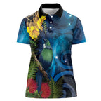 Tui Bird New Zealand Starry Sky Women Polo Shirt Maori Koru
