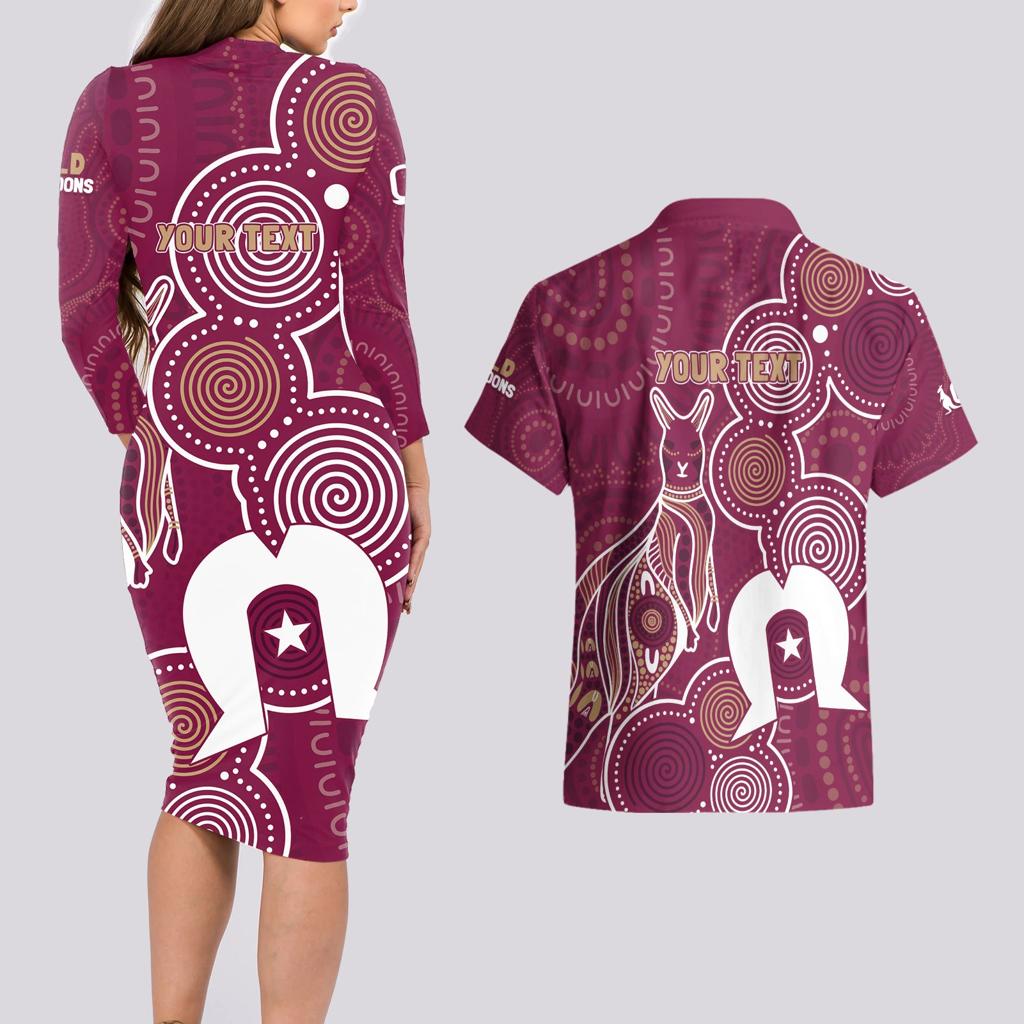 NAIDOC Week Couples Matching Long Sleeve Bodycon Dress and Hawaiian Shirt QLD Maroons Kangaroo