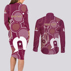 NAIDOC Week Couples Matching Long Sleeve Bodycon Dress and Long Sleeve Button Shirt QLD Maroons Kangaroo
