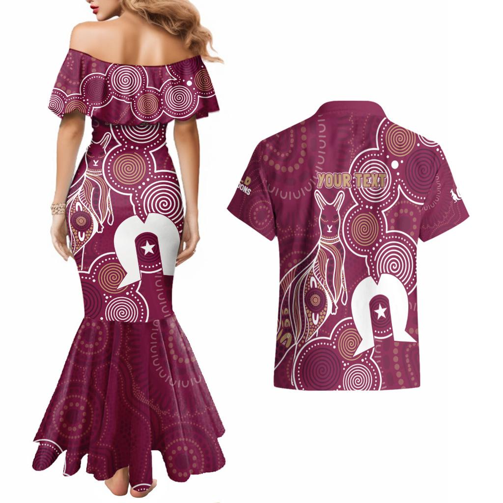 NAIDOC Week Couples Matching Mermaid Dress and Hawaiian Shirt QLD Maroons Kangaroo