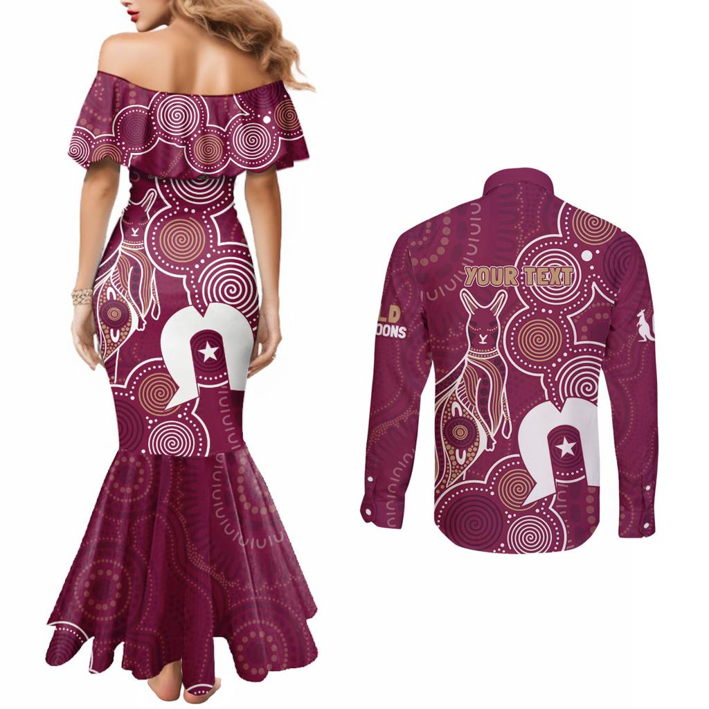 NAIDOC Week Couples Matching Mermaid Dress and Long Sleeve Button Shirt QLD Maroons Kangaroo