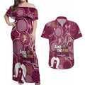 NAIDOC Week Couples Matching Off Shoulder Maxi Dress and Hawaiian Shirt QLD Maroons Kangaroo