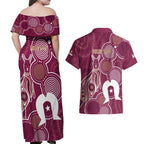 NAIDOC Week Couples Matching Off Shoulder Maxi Dress and Hawaiian Shirt QLD Maroons Kangaroo