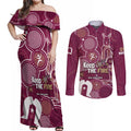 NAIDOC Week Couples Matching Off Shoulder Maxi Dress and Long Sleeve Button Shirt QLD Maroons Kangaroo