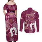 NAIDOC Week Couples Matching Off Shoulder Maxi Dress and Long Sleeve Button Shirt QLD Maroons Kangaroo