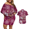 NAIDOC Week Couples Matching Off Shoulder Short Dress and Hawaiian Shirt QLD Maroons Kangaroo