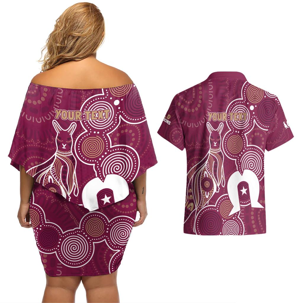 NAIDOC Week Couples Matching Off Shoulder Short Dress and Hawaiian Shirt QLD Maroons Kangaroo