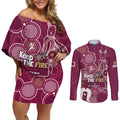 NAIDOC Week Couples Matching Off Shoulder Short Dress and Long Sleeve Button Shirt QLD Maroons Kangaroo