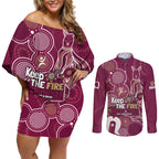 NAIDOC Week Couples Matching Off Shoulder Short Dress and Long Sleeve Button Shirt QLD Maroons Kangaroo