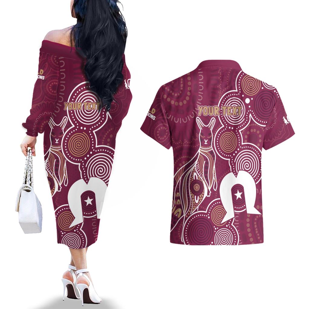 NAIDOC Week Couples Matching Off The Shoulder Long Sleeve Dress and Hawaiian Shirt QLD Maroons Kangaroo