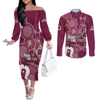 NAIDOC Week Couples Matching Off The Shoulder Long Sleeve Dress and Long Sleeve Button Shirt QLD Maroons Kangaroo