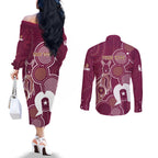 NAIDOC Week Couples Matching Off The Shoulder Long Sleeve Dress and Long Sleeve Button Shirt QLD Maroons Kangaroo
