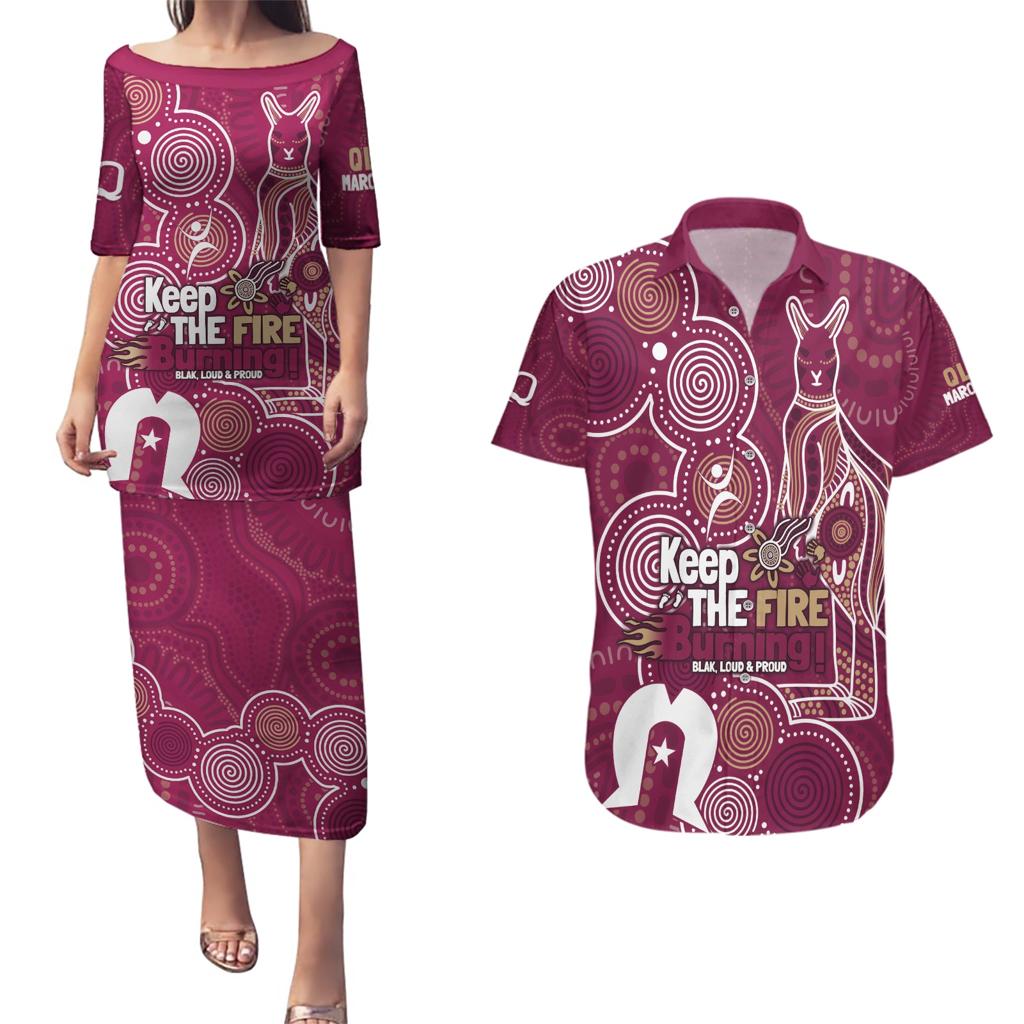 NAIDOC Week Couples Matching Puletasi and Hawaiian Shirt QLD Maroons Kangaroo