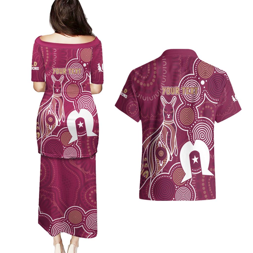 NAIDOC Week Couples Matching Puletasi and Hawaiian Shirt QLD Maroons Kangaroo