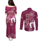 NAIDOC Week Couples Matching Puletasi and Long Sleeve Button Shirt QLD Maroons Kangaroo