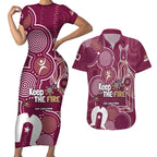 NAIDOC Week Couples Matching Short Sleeve Bodycon Dress and Hawaiian Shirt QLD Maroons Kangaroo