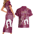 NAIDOC Week Couples Matching Short Sleeve Bodycon Dress and Hawaiian Shirt QLD Maroons Kangaroo