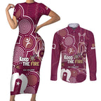 NAIDOC Week Couples Matching Short Sleeve Bodycon Dress and Long Sleeve Button Shirt QLD Maroons Kangaroo