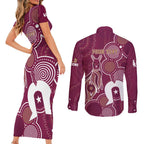 NAIDOC Week Couples Matching Short Sleeve Bodycon Dress and Long Sleeve Button Shirt QLD Maroons Kangaroo
