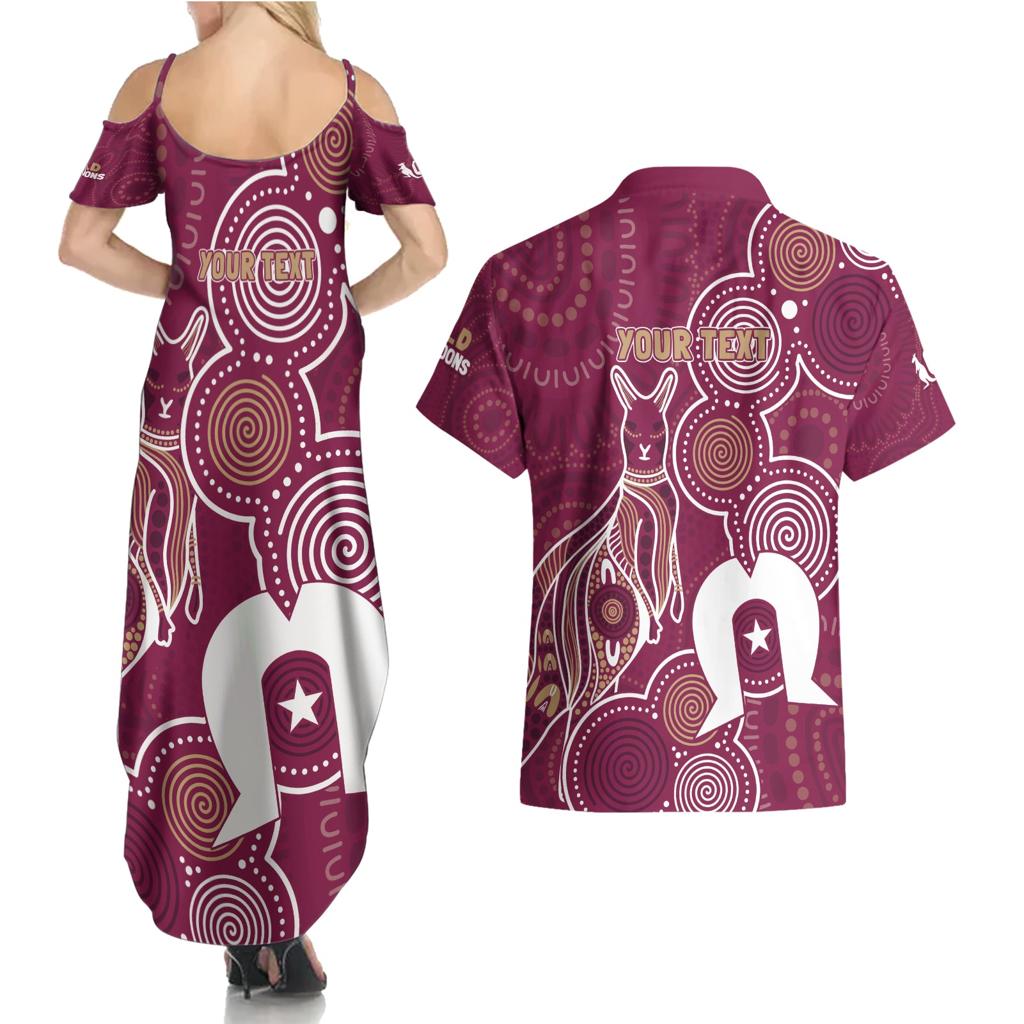 NAIDOC Week Couples Matching Summer Maxi Dress and Hawaiian Shirt QLD Maroons Kangaroo