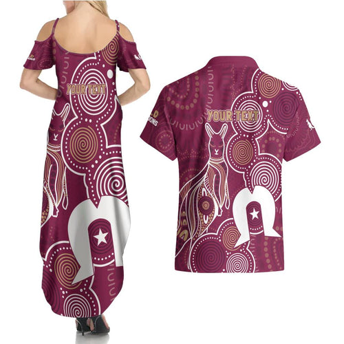 NAIDOC Week Couples Matching Summer Maxi Dress and Hawaiian Shirt QLD Maroons Kangaroo