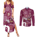 NAIDOC Week Couples Matching Summer Maxi Dress and Long Sleeve Button Shirt QLD Maroons Kangaroo