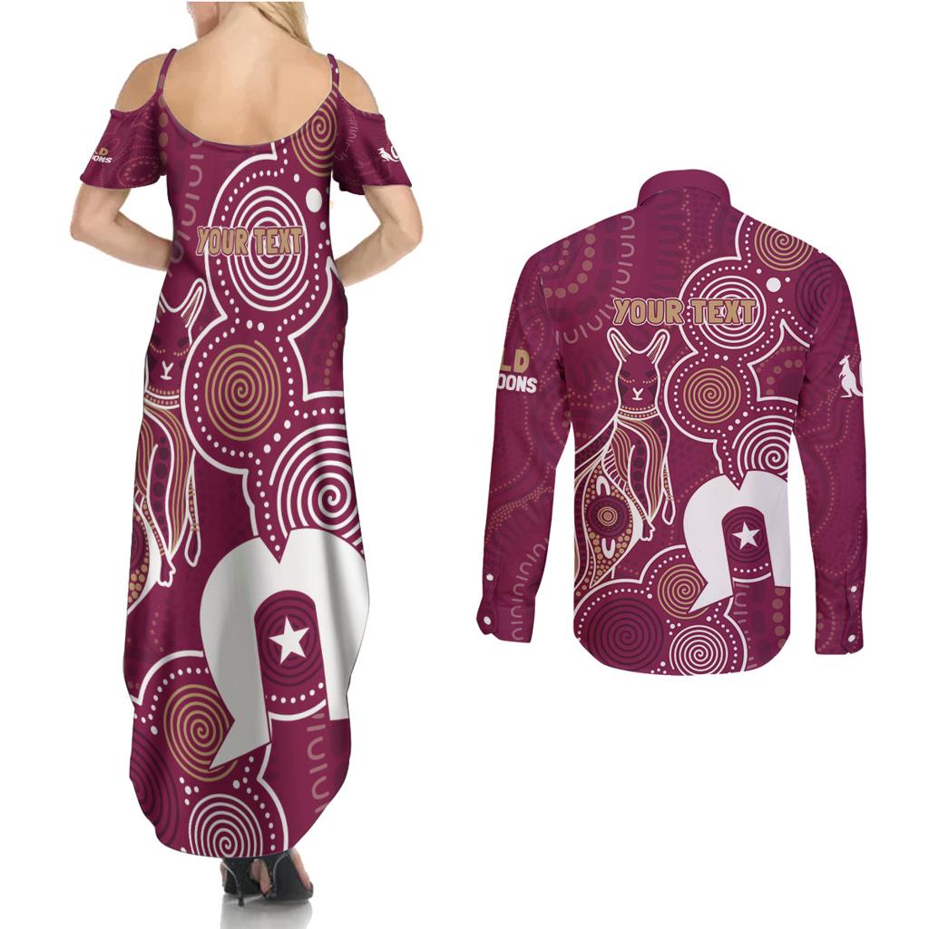 NAIDOC Week Couples Matching Summer Maxi Dress and Long Sleeve Button Shirt QLD Maroons Kangaroo