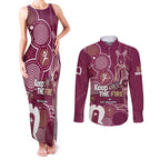 NAIDOC Week Couples Matching Tank Maxi Dress and Long Sleeve Button Shirt QLD Maroons Kangaroo