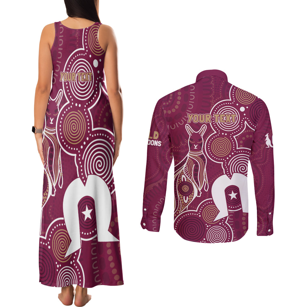 NAIDOC Week Couples Matching Tank Maxi Dress and Long Sleeve Button Shirt QLD Maroons Kangaroo