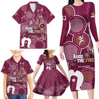 NAIDOC Week Family Matching Long Sleeve Bodycon Dress and Hawaiian Shirt QLD Maroons Kangaroo