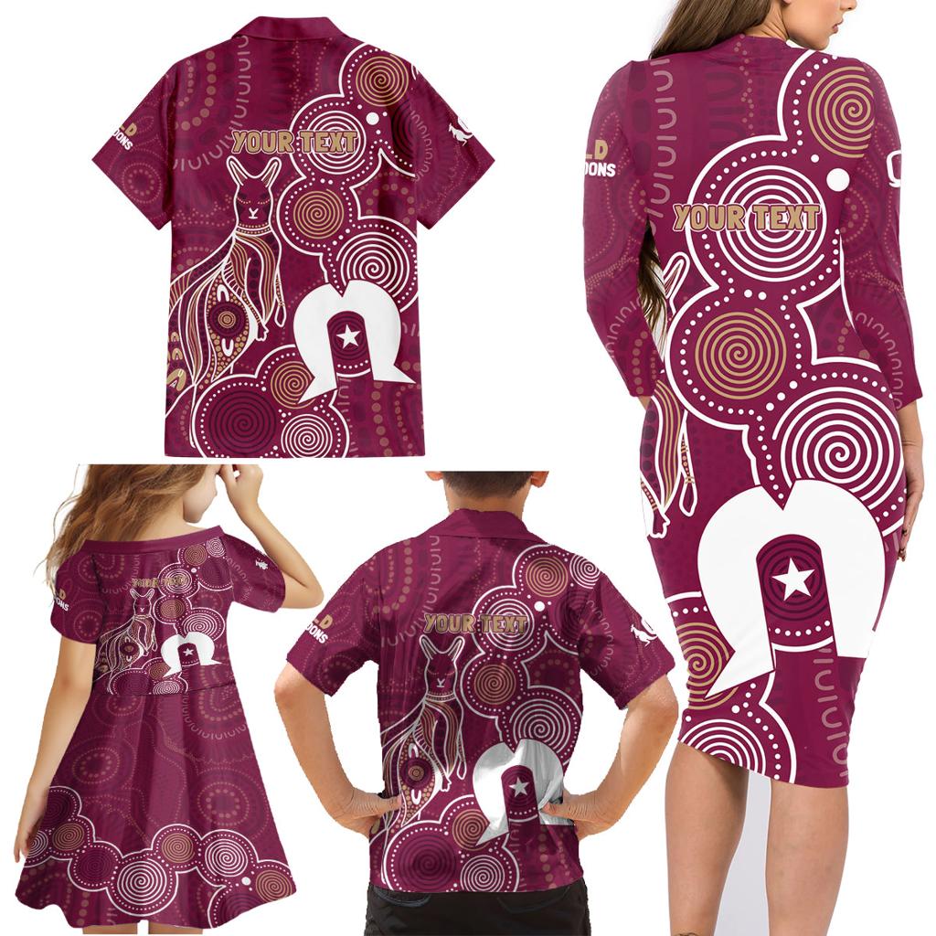 NAIDOC Week Family Matching Long Sleeve Bodycon Dress and Hawaiian Shirt QLD Maroons Kangaroo