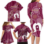 NAIDOC Week Family Matching Long Sleeve Bodycon Dress and Hawaiian Shirt QLD Maroons Kangaroo