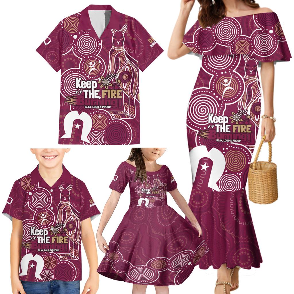 NAIDOC Week Family Matching Mermaid Dress and Hawaiian Shirt QLD Maroons Kangaroo