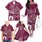 NAIDOC Week Family Matching Off The Shoulder Long Sleeve Dress and Hawaiian Shirt QLD Maroons Kangaroo