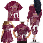NAIDOC Week Family Matching Off The Shoulder Long Sleeve Dress and Hawaiian Shirt QLD Maroons Kangaroo